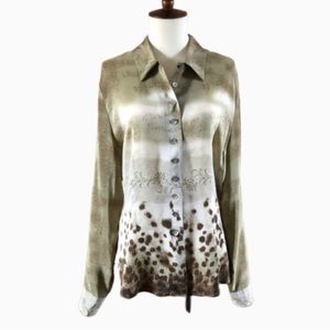 Green & Brown mixed print silk blouse